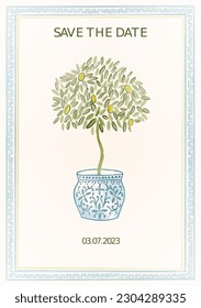 Plantilla de invitación de boda con temática griega personalizable. 