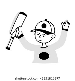 Customizable hand drawn icon of cricketer boy 