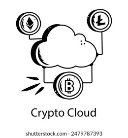 Customizable hand drawn icon of a crypto cloud 