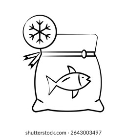 Um ícone desenhado à mão personalizável representando saco de comida congelado