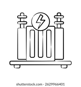 A customizable hand drawn icon showing power transformer