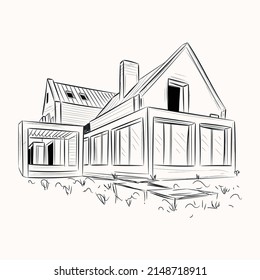 A customizable hand drawn illustration of lodge cabin 

