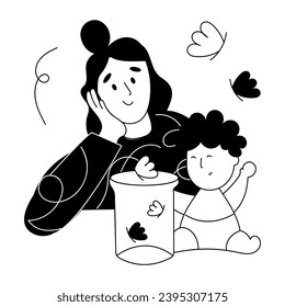 Maßgeschneiderte, handgezeichnete Illustration zum Spielen von Baby 