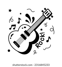 Customizable hand drawn vector of guitar in modern style, music instrument