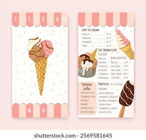 Customizable Ice Cream Menu for cafes and restaurants. Vector.