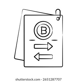 A customizable icon of bitcoin transfer is designed in hand drawn style