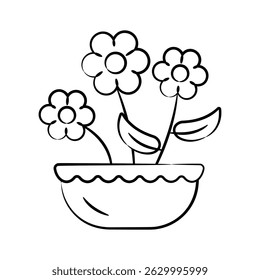 A customizable icon of flower pot designed in doodle style