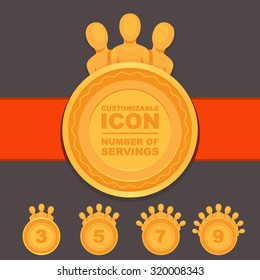 Customizable Icon for a number of plates that can be served from the portion or at the table. Custom dishes vector set. Table custom number of people