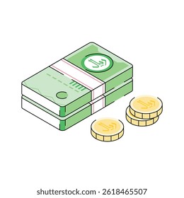 A customizable icon of riyal designed in isometric style