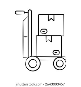 A customizable icon of warehouse cart designed in doodle style