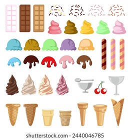 customizable illustration set of ice cream and toppings