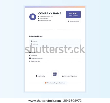 Customizable Invoice Receipt Template, Professional Business Receipt.