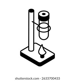 A customizable isometric glyph icon of retort stand
