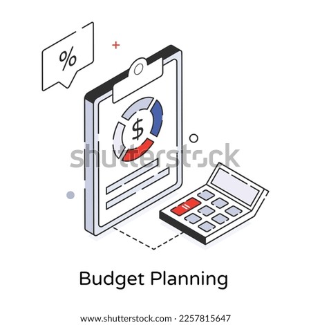 A customizable isometric icon of budget planning 