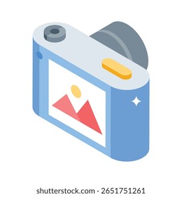 A customizable isometric icon of compact handheld camera
