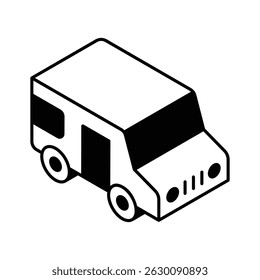 Um ícone isométrico personalizável da van universitária