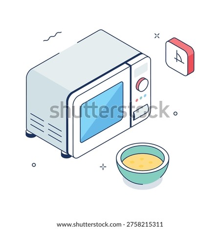 A customizable isometric illustration of microwave oven appliance