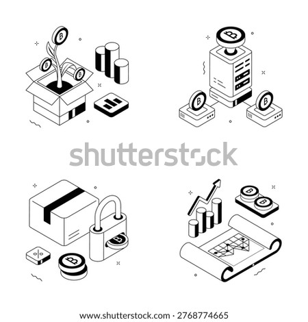 Customizable isometric illustrations set of digital assets growth and security