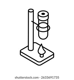 A customizable isometric outline icon of retort stand