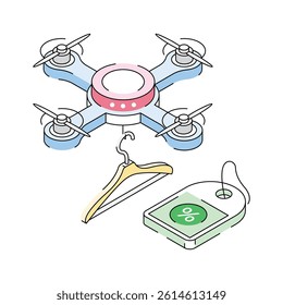 A customizable isometric style icon of drone shipping