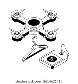 A customizable isometric style icon of drone shipping