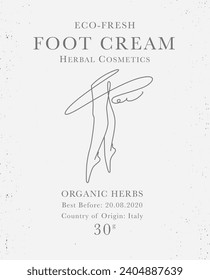 Customizable label of Foot Cream, Eco-fresh herbal woman cosmetics with body line art. Modern packaging design collection for Pharmacy, healthy care. Vector illustration