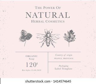 Customizable label of Natural organic herbal products. Vintage packaging design templates for Cosmetics, Pharmacy, healthy food. Dried leaves, real herbarium