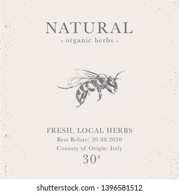 Customizable label of Natural organic honey products. Bee vintage packaging design templates for Cosmetics, Pharmacy, healthy food. Beekeeping emblem