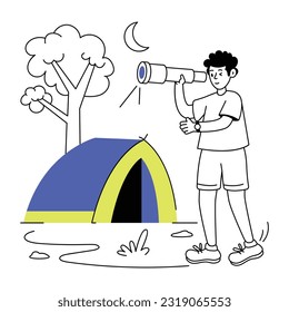 Customizable line illustration of boy spying 