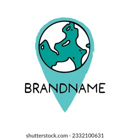 Customizable Logo Travel Tourism Globe Earth Pin Watercolor