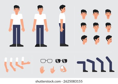 Kit Personalizável Masculino do Criador de Caracteres - Ilustração Plana de Vetor