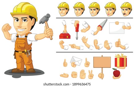 Customizable Mascot Industrial Construction Worker Laborer