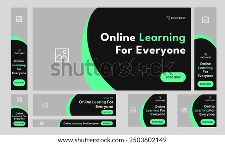 Customizable online learning web set banner design, everyday education web bundle banner design, editable vector eps 10 file format