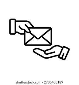 A customizable outline icon illustrating document handover process