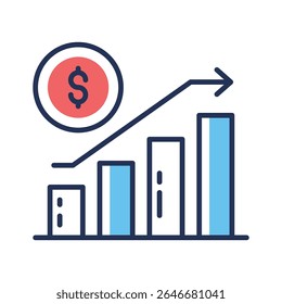 A customizable outline icon of rising growth chart