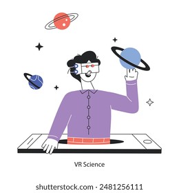 A customizable outline mini illustration of vr science 