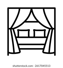 A customizable outline style icon depicting bed curtains