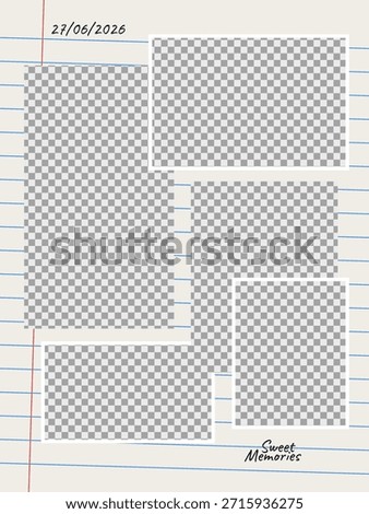 Customizable Photo Collage Template on Lined Notebook Paper for Sweet Memories and Creative Scrapbooking Projects