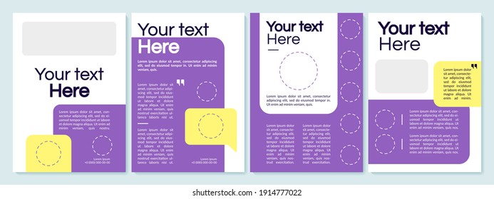 Customizable purple brochure template in modern design. Square sections. Flyer, booklet, leaflet print, cover design with text space. Vector layouts for magazines, annual reports, advertising posters