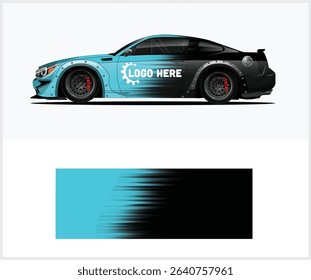 Customizable racing car wrap design template with halftone pattern and space for logo. Perfect for branding and marketing.