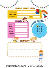 A customizable report card template featuring a charming cartoon character