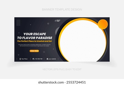 Customizable restaurant banner template with a modern aesthetic, designed to highlight food promotions with ease.