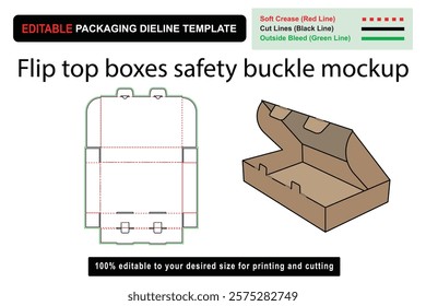 Customizable Safety Buckle Flip Top Boxes Mockup for Unique Branding, Flip top box, box mockup, dieline design, packaging mockup, flip box mockup, safety packaging, customizable box, die cut template