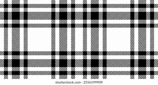 Customizable seamless background pattern, structure textile plaid texture. Pixel check tartan vector fabric in white and black colors palette.