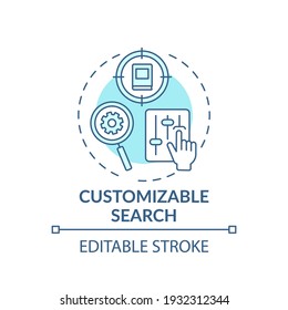 Customizable search concept icon. Online library search options idea thin line illustration. New technologies. Friendly searching interface. Vector isolated outline RGB color drawing. Editable stroke