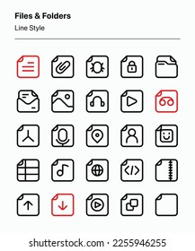 Customizable set of file and folder icons covering different file types and functions. Perfect for apps and websites interfaces, digital products, presentations, databases, etc