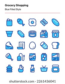 Customizable set of grocery icons covering foods, ingredients, and elements of grocery shopping. Perfect for apps, websites, stores, products, marketing, marketplaces, catalogs, recipes, etc