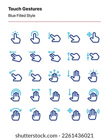 Customizable set of touch gesture icons covering gestures and movements for user interaction on device interfaces. Perfect for apps, websites, product design, device interface, interaction design, etc