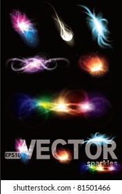 Customizable Set of Vector glowing special light effect graphic elements with sparkles