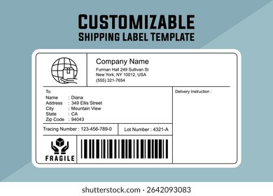 Customizable Shipping Label Template with Fragile Icons and Delivery Instructions Section